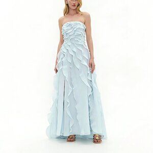 Aje Allairie Gown Strapless Ruffled Shirred Faille Pastel Blue